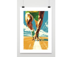 Rennen Poster | Pop Art Poster | Sport Poster | Actie Poster | Energie Poster | Dynamisch Poster | Kunst Poster | 30x40cm | Wanddecoratie | Muurposter | 3579 | Met kader | passe-partouts stijl | Geschikt om in te lijsten