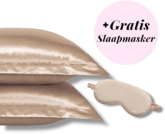 Beauty Silk - Kussenslopen - 60x70 - 2 stuks + Gratis Slaapmasker - Glans Satijn - Rosé