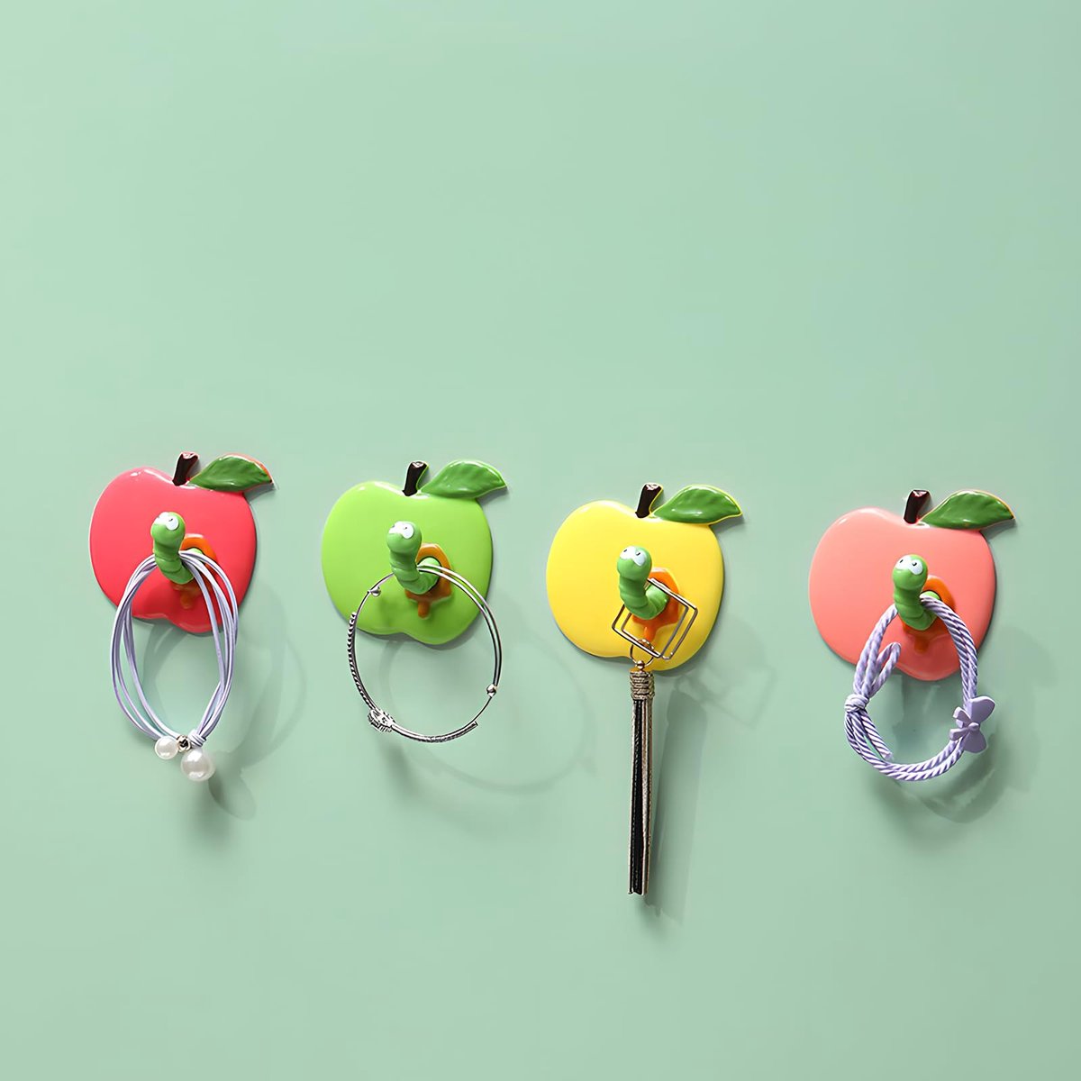 Ibenzoa® 4 Stuks Zelfklevende Appelsleutelhaakjes - Creatieve Wanddecoratie