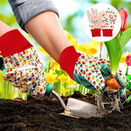 Ibenzoa® 4 Paar Dames Tuinhandschoenen - Comfortabel & Beschermend met Bloemenprint van Ibenzoa — afbeelding 2