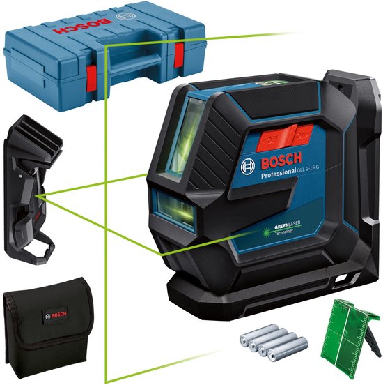 Bosch Professonal GLL 2-15 G Krusljnlaser Groen Plafondklem DK 10 In Koffer 0601063w02