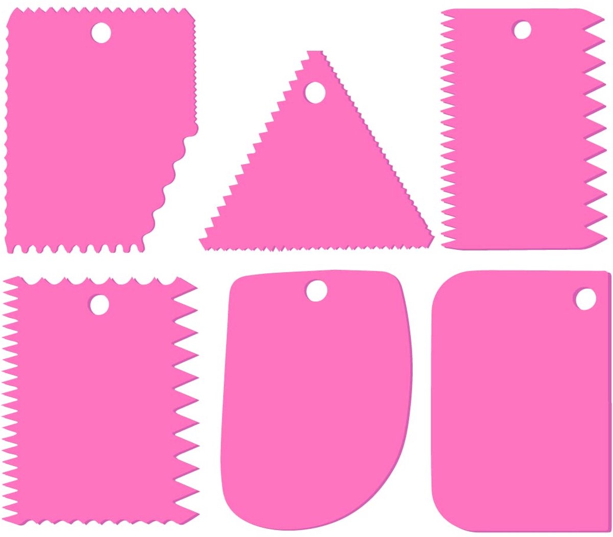 Set van 6 kunststof deegschrapers - geschikt voor gebak - roze - kunststof