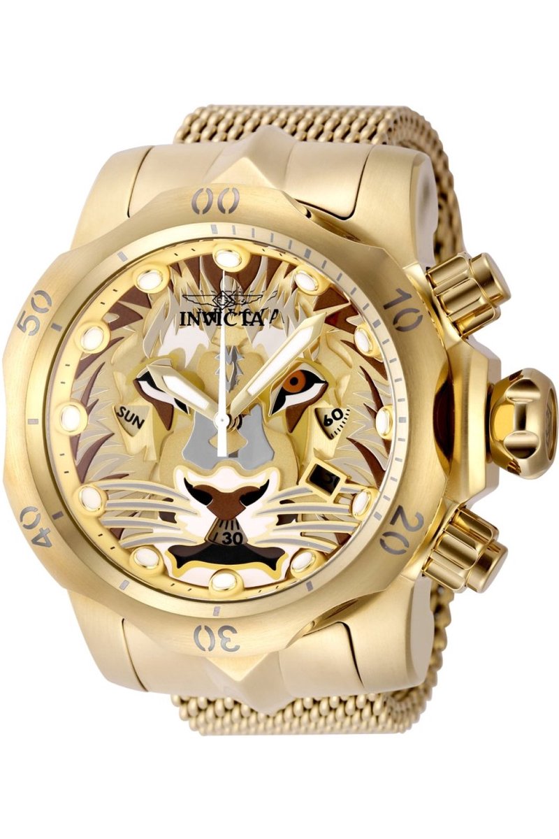 Invicta Venom 48172 Heren Horloge - Waterdicht - Analoog - Quartz Uurwerk - Roestvrij Staal met gouden Wijzerplaat - 54mm