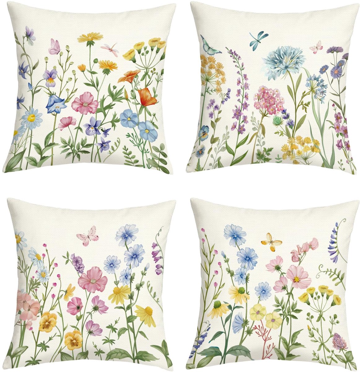 Ibenzoa Kussenslopen Set van 4 met Bloemen- en Vlinderdesign voor Zomer en Lente Decoratie bloemen 4