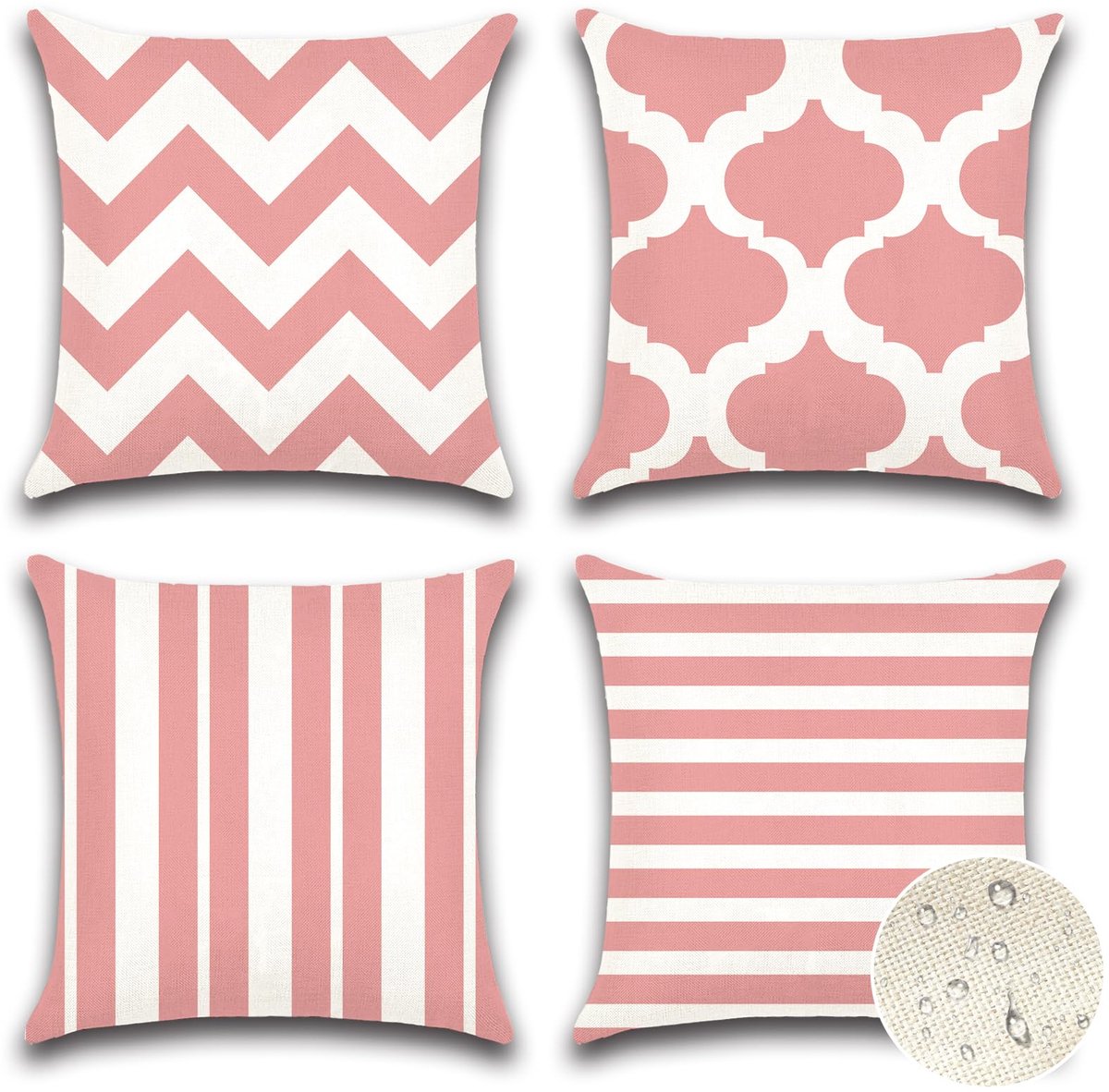 Ibenzoa Kussenhoezen Set van 4 Stuks voor Buiten en Binnen Geometrisch Roze Design 50 x 50 cm