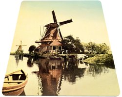 Oud Hollands Landschap - Oliemolen Passiebloem en Koeien Langs Rivier De Nieuwe Vecht in Zwolle - Oude Antieke Foto Print op Muismat 22x20cm