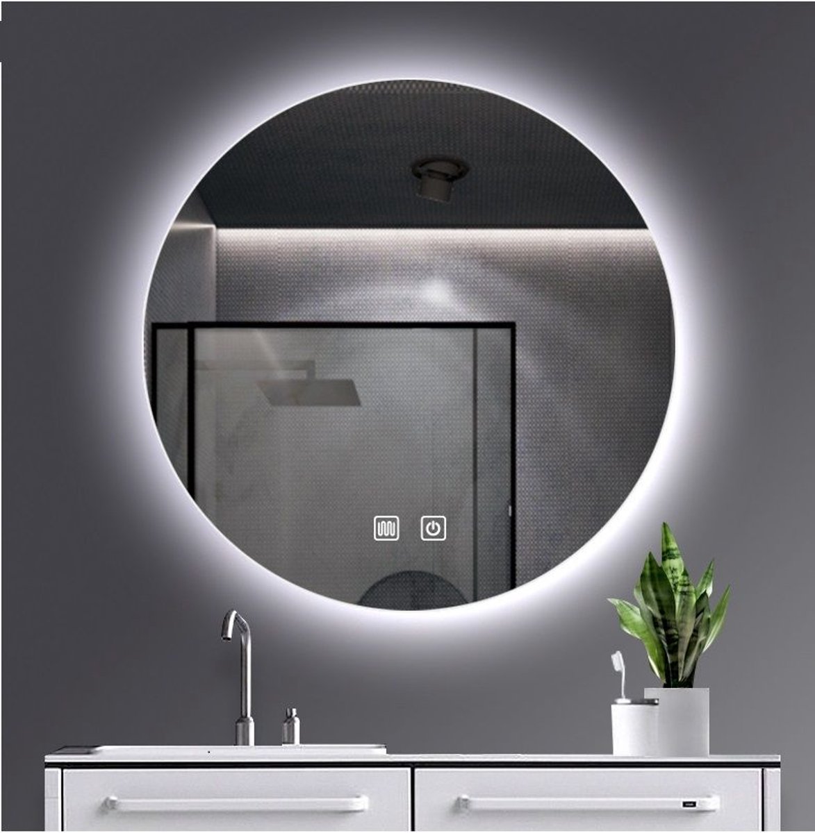 Ronde badkamer spiegel met LED verlichting en condens vrij - 3 standen - Dimbaar - 60 cm rond