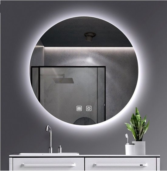 Foto: Ronde badkamer spiegel met led verlichting en condens vrij 3 standen dimbaar 60 cm rond