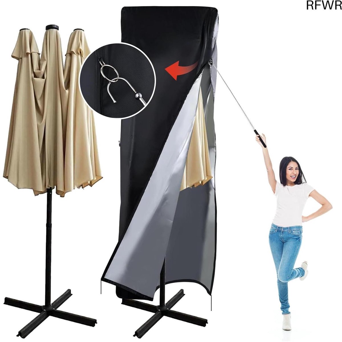 RFWR Waterdichte Parasolhoes voor Tuinparasol 390-450cm | Ondersteuning tegen Weer en Vuil Zwart