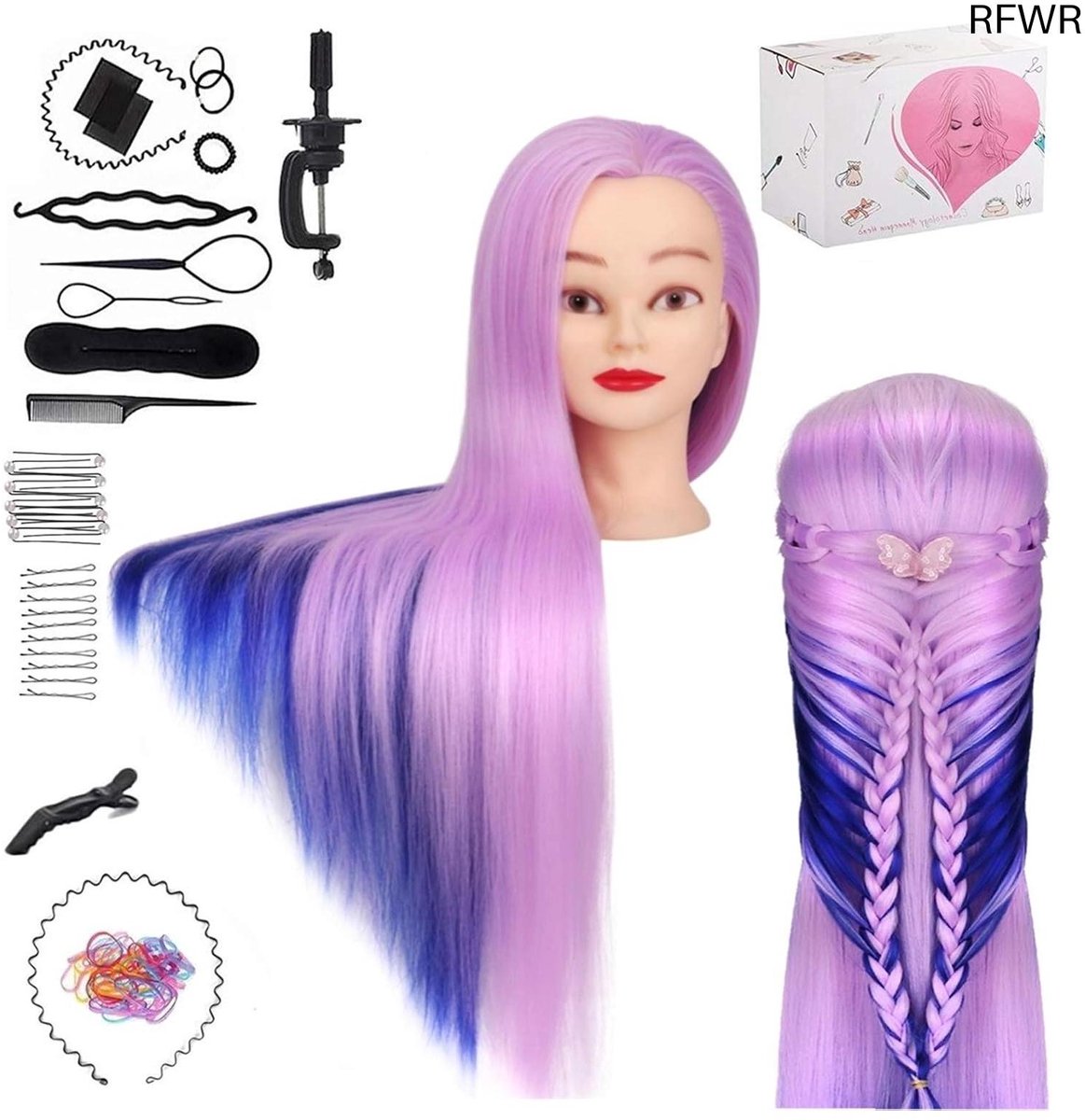 RFWR® Training mannequinkop 65 cm - Oefenhoofd voor haardressing en cosmetologie met accessoires
