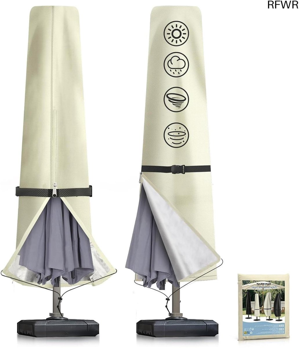 RFWR Waterdichte Beschermhoes voor Parasol tot 300 cm - UV-bestendig en Scheurvast, Verstelbare Ondersteuning Beige