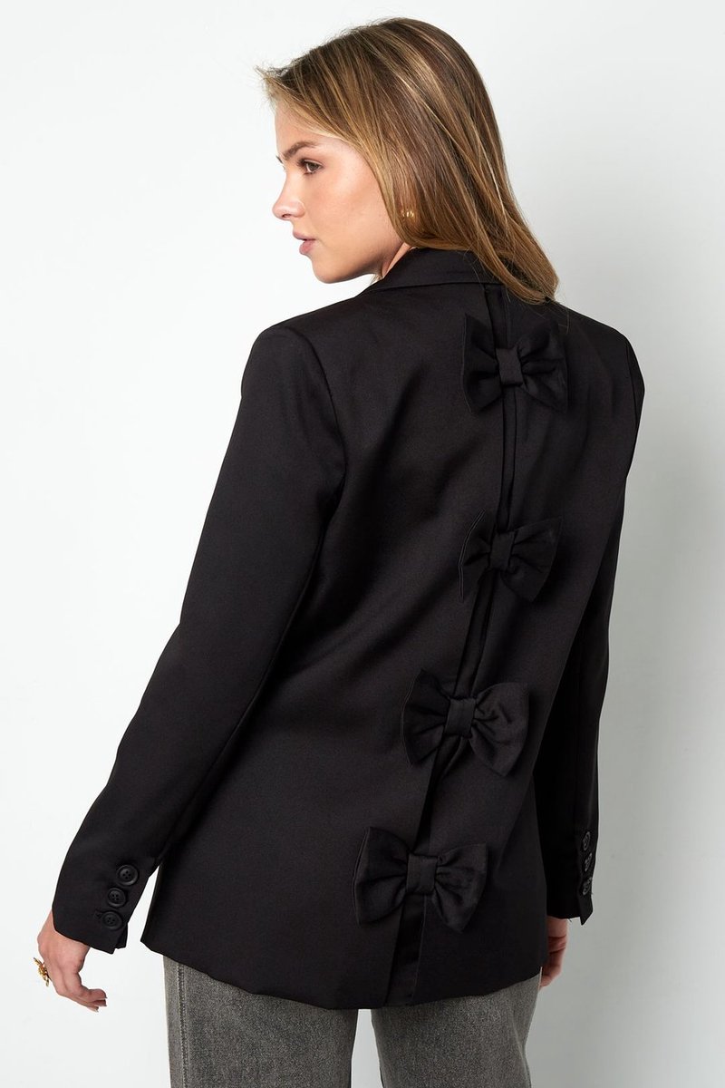 Zwarte Dames Blazer | Met Strikken op de Achterkant | Unieke Statement Jasje | Trendy Coltrui | Chique & Elegant - zwart maat s