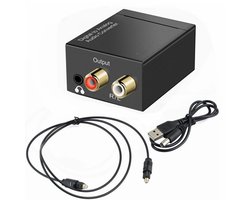 Digitaal naar Analoog Audio Converter (DAC) - Digital to Analogue Omzetter - 192 kHz - Optisch (Toslink)/Coaxiaal naar RCA R/L - Inclusief Optische Kabel en USB Voedingsadapter - Zwart