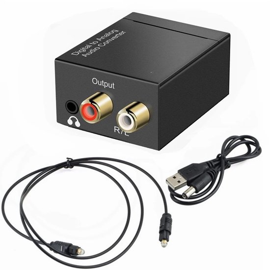 Digitaal naar Analoog Audio Converter (DAC) - Digital to Analogue Omzetter - 192 kHz - Optisch (Toslink)/Coaxiaal naar RCA R/L - Inclusief Optische Kabel en USB Voedingsadapter - Zwart