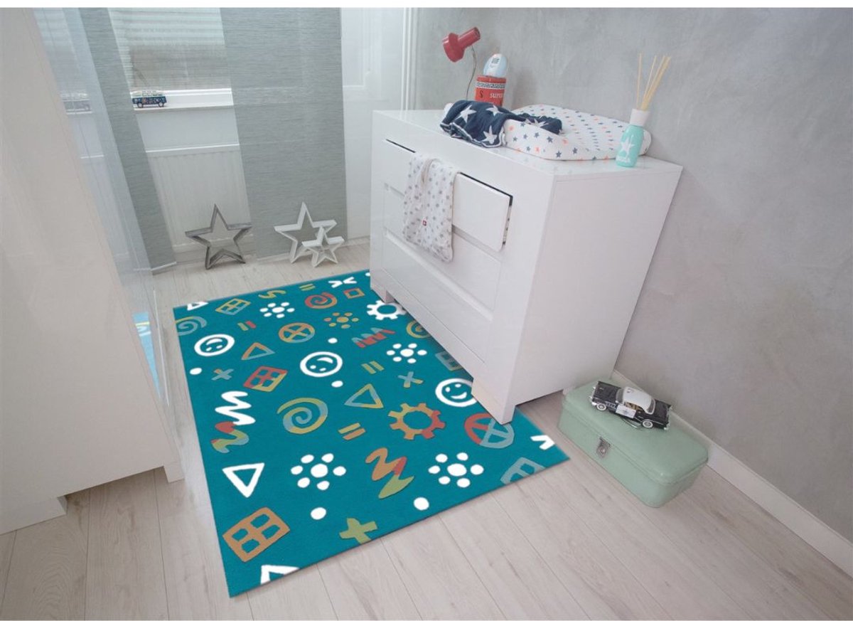 Yolo-deals - Vloerkleed/Tapijt - Spirit Glowy AE 3146 - Iconen (110x160cm) - Blauw