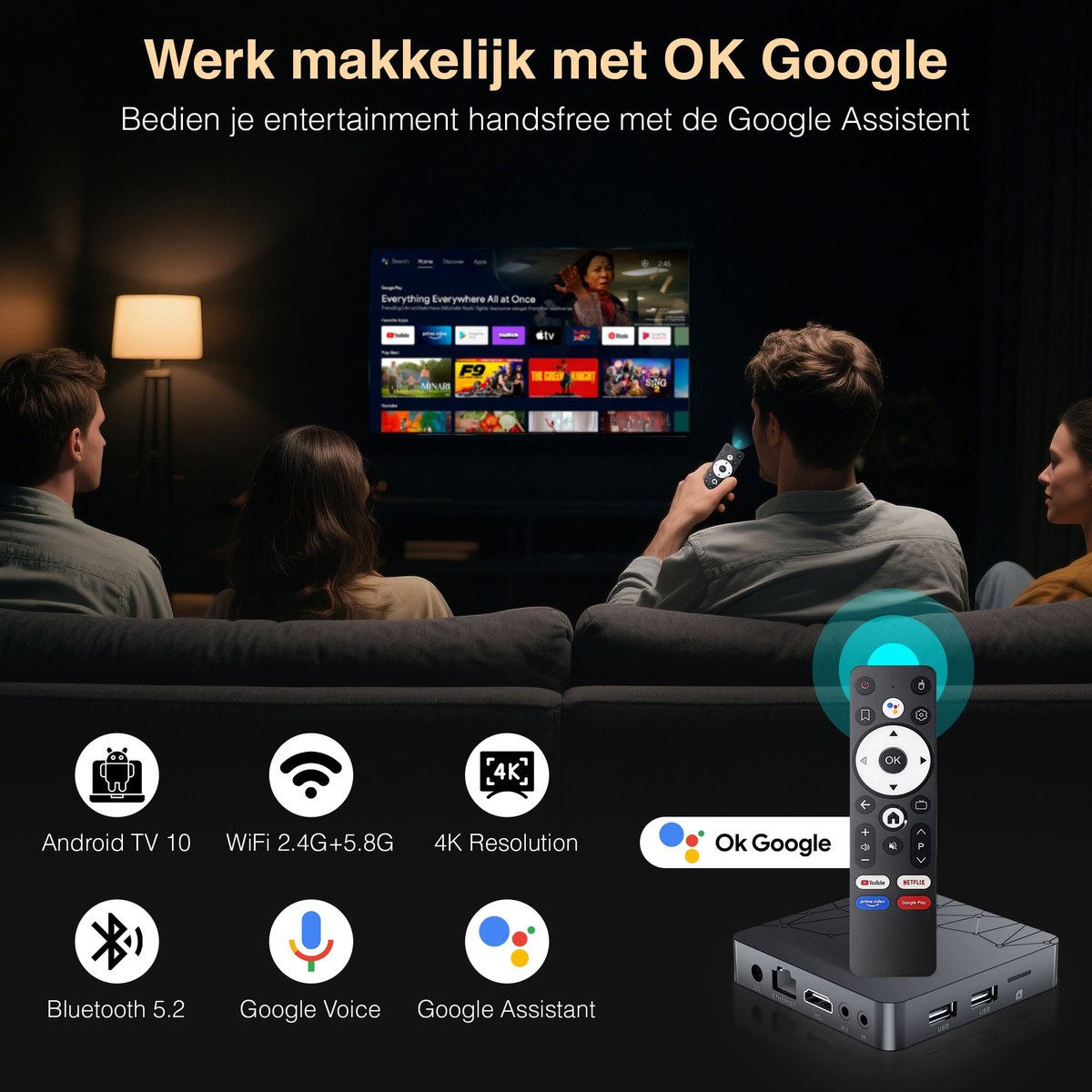 Android Streaming TV Box 4K – Google Assistant – Netflix & YouTube – HDMI – 2GB RAM / 16GB ROM – WIFI – chromecast – incl. batterijen — cadeau in Elektronica - foto 5