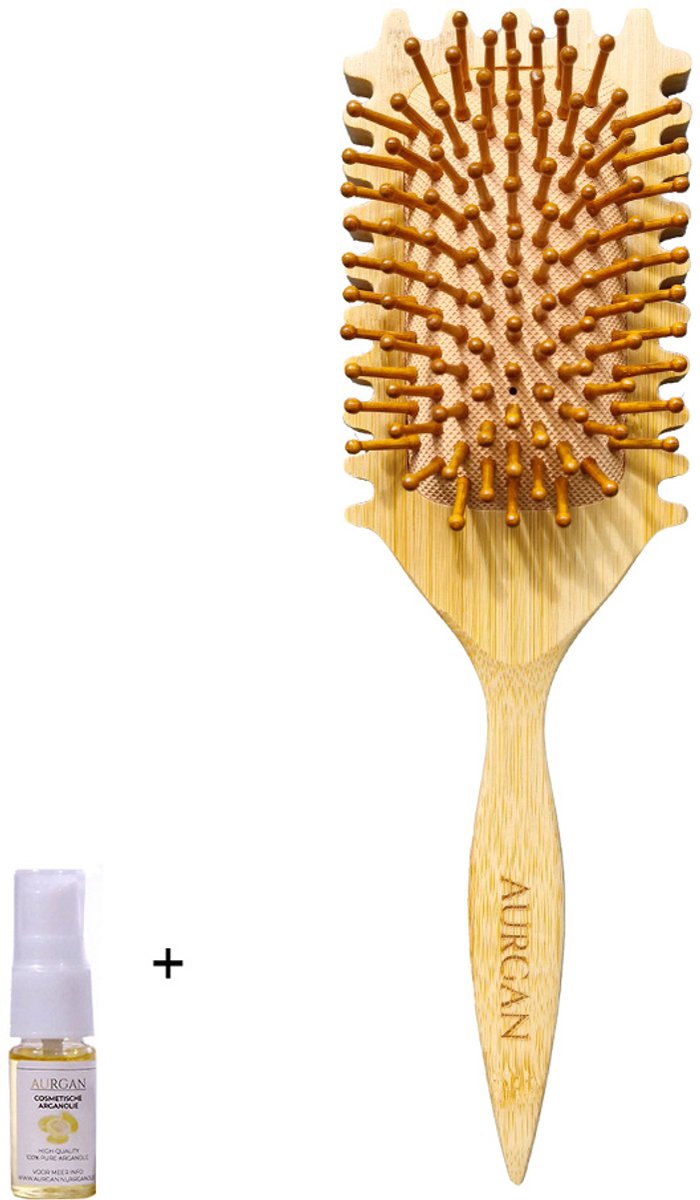 Aurgan Bamboo Curl Brush - Bamboe Detangling Krullenborstel - met 10ml argan haarolie - styling haarborstel anti klit - Volume Curl Brush - Curl Defining Brush – Krulborstel voor Krullen (CG-proof) – Ontklitten & Definiëren
