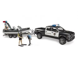 Bruder Dodge RAM 2500 Politie Pick Up met boot en 2 speelfiguren