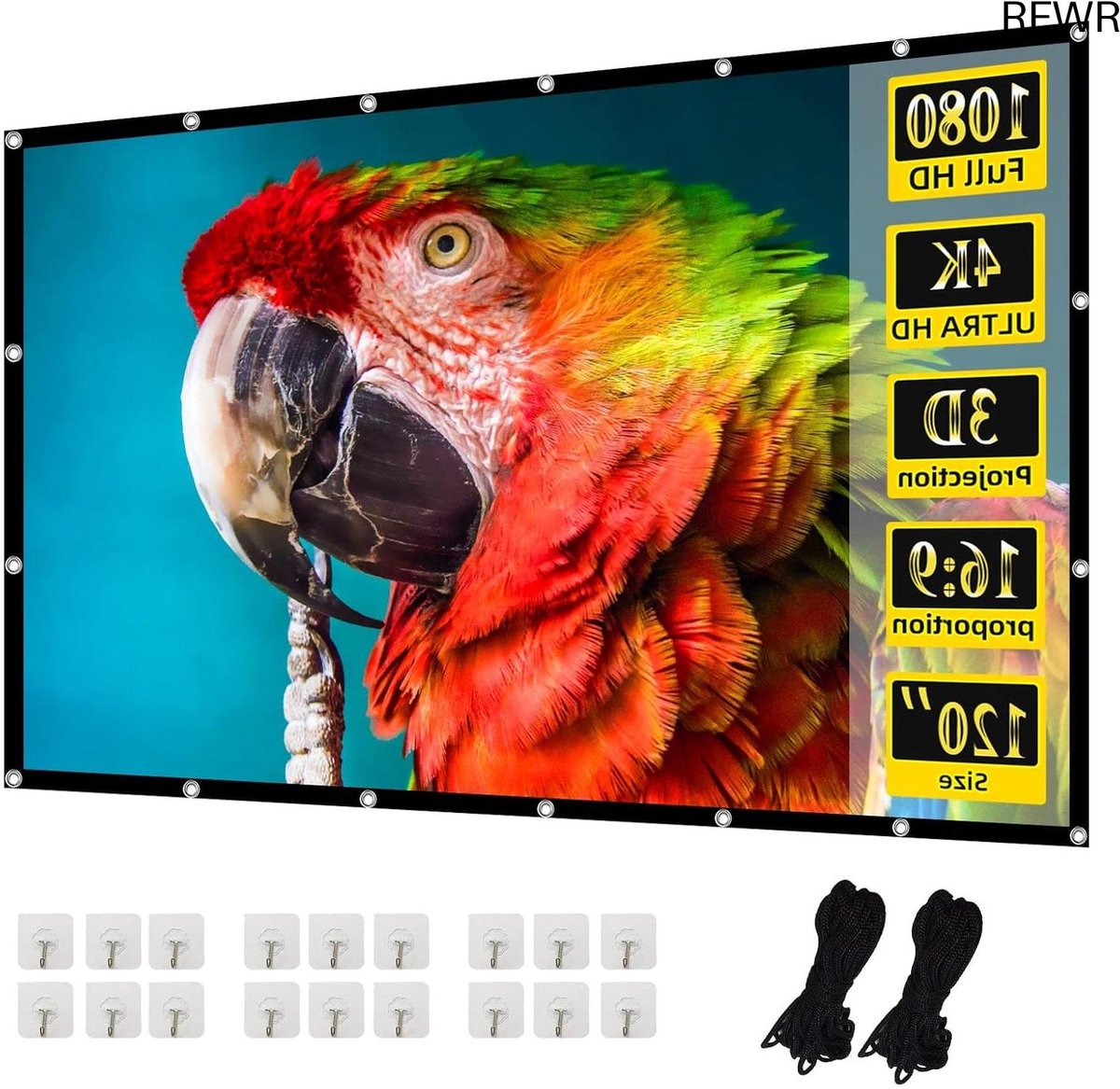 RFWR® Opvouwbaar Projectiescherm 120 Inch 16:9 - Perfect voor Thuis, Kantoor, Feesten en Buitenactiviteiten