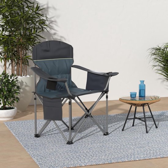 HIGH POINT SPORTS Oversized campingstoel, opvouwbare visstoel, draagbaar, 200 kg belastbaar, klapstoel met koeltas, armleuning, bekerhouder, gewatteerd, draagbare campingstoel (blauw
