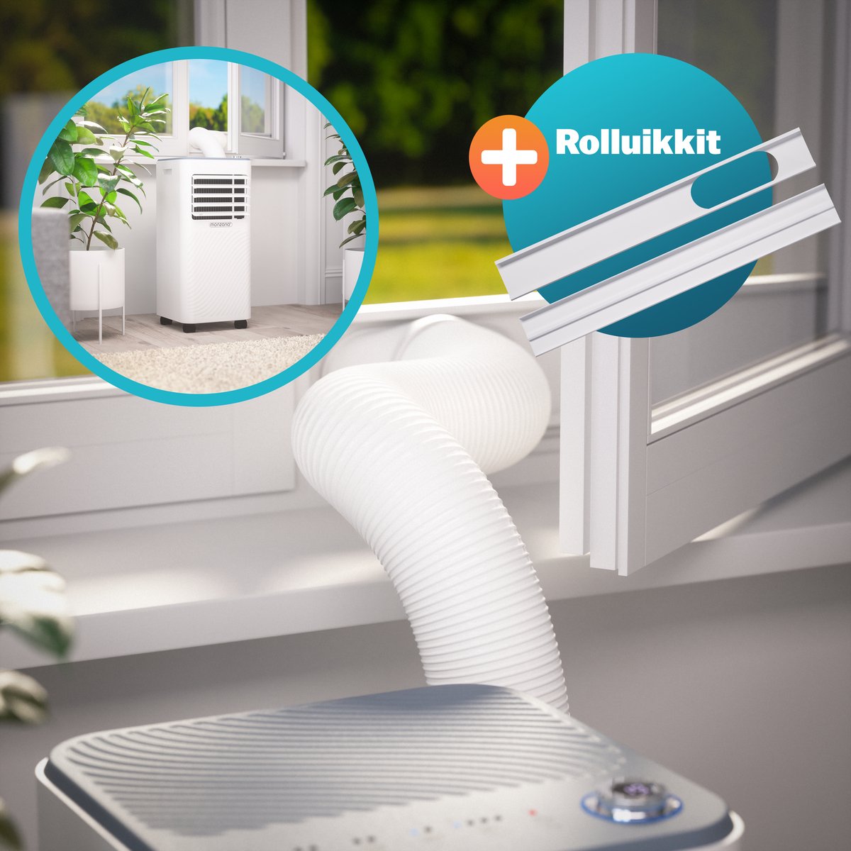 Afbeelding 3 van Monzana Mobiele Airco 7000BTU - 3in1 Kit Rolluik 20-25m² met App - Wit
