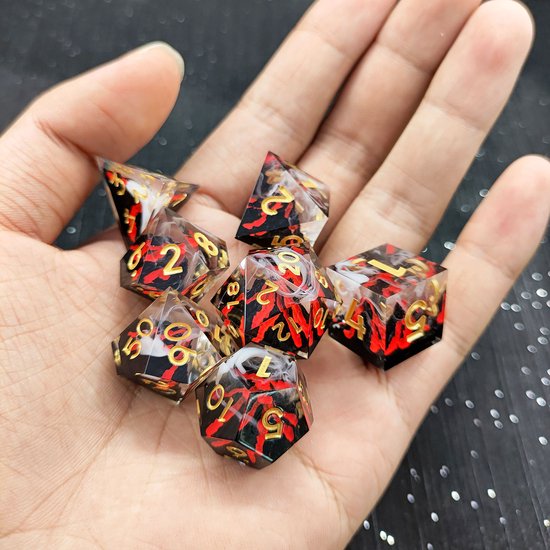 Ensemble de dés Joya Kids® Dungeons and Dragons | Set de Dés DnD Polydice | Ensemble de dés D&D | Ensemble de 7 pièces en résine | Coffre de rangement de Luxe inclus | Volcan en éruption | Vulcano