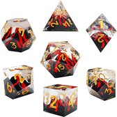 Ensemble de dés Joya Kids® Dungeons and Dragons | Set de Dés DnD Polydice | Ensemble de dés D&D | Ensemble de 7 pièces en résine | Coffre de rangement de Luxe inclus | Volcan en éruption | Vulcano