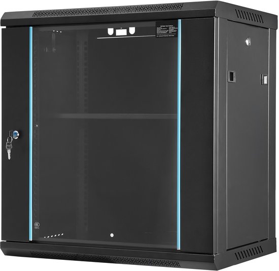 Armoire réseau 12u, montage mural, profondeur 39 cm, capacité de charge 90 kg, avec porte vitrée verrouillable