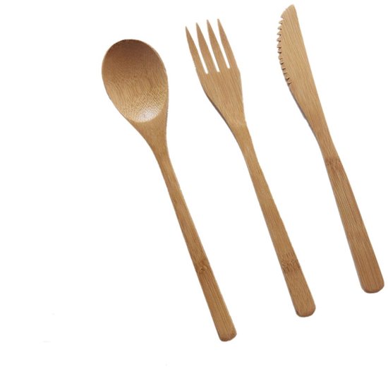 Set Bamboe Bestek in Mooi Hoesje | Vork Lepel Mes