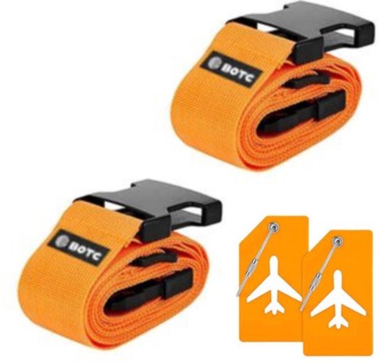 BOTC kofferriem – 4 stuks – oranje – verstelbaar – met labels