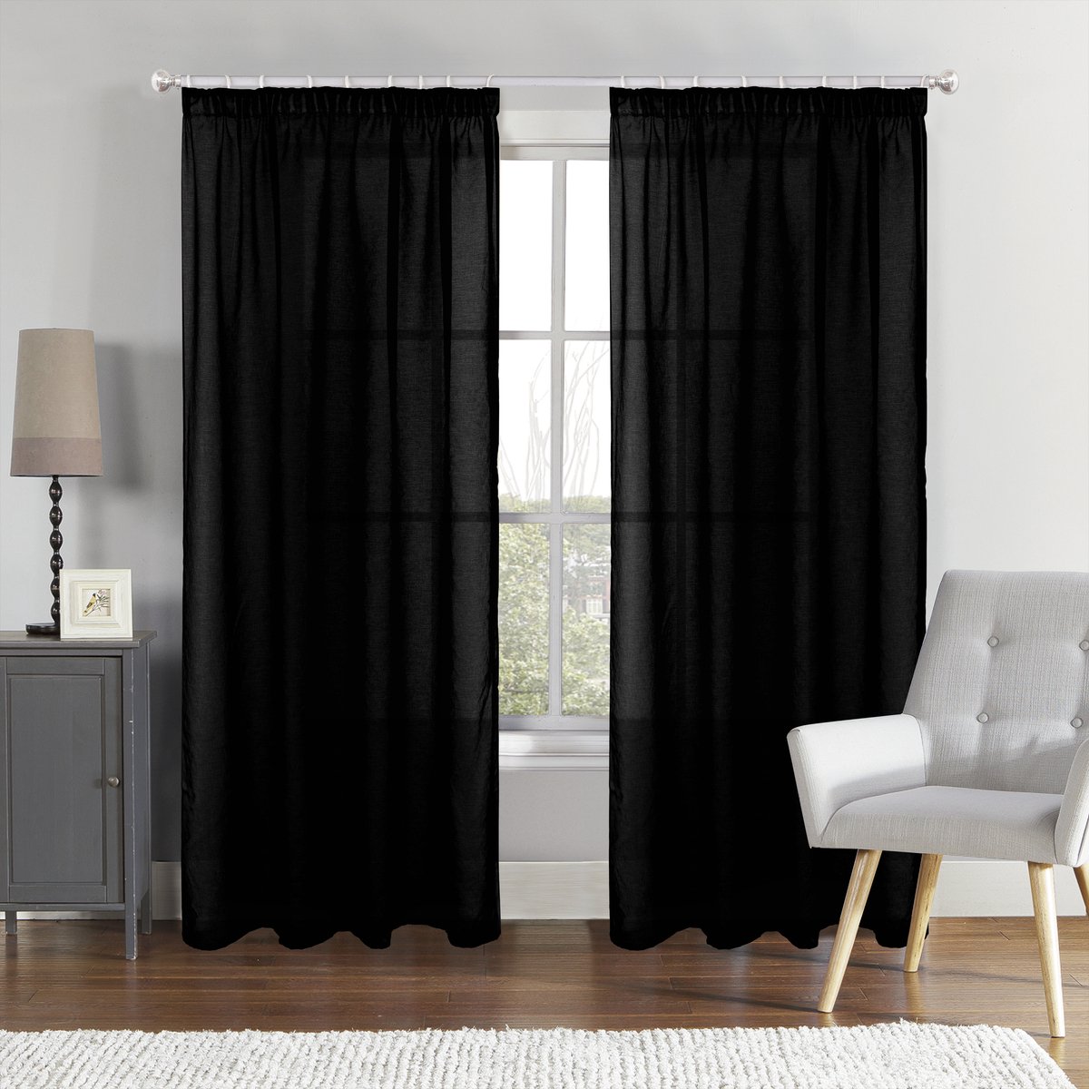 SB Line Transparante Vitrage Gordijn – 140 x 260 cm – Met Plooiband – Zwart