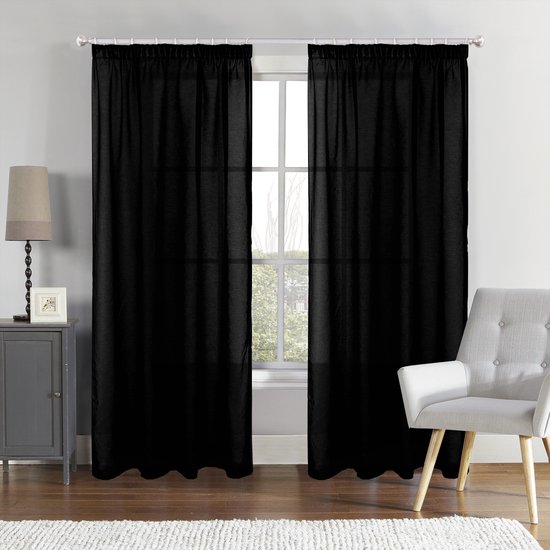 SB Line Transparante Vitrage Gordijn – 140 x 260 cm – Met Plooiband – Zwart