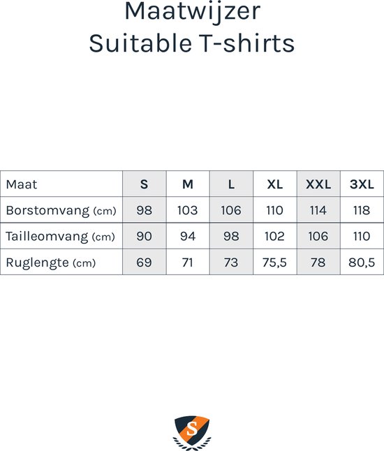 Maattabel voor Suitable t-shirts.