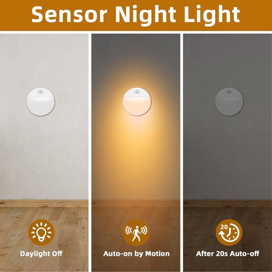 Nachtlampen - Trapverlichting - Kastlamp - Sensorlicht - Kastverlichting - Wandlamp Binnen - Warm Licht - Led Rond Nachtlampje Bewegingssensor - Nachtlampje Met Bewegingssensor - Draadloos Op Batterij - Voor Volwassenen En Kinderen - Set Van 3 van Merkloos — afbeelding 2