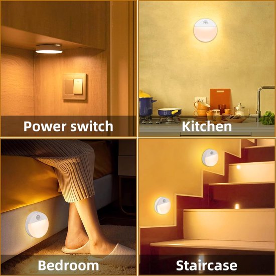 Nachtlampen - Trapverlichting - Kastlamp - Sensorlicht - Kastverlichting - Wandlamp Binnen - Warm Licht - Led Rond Nachtlampje Bewegingssensor - Nachtlampje Met Bewegingssensor - Draadloos Op Batterij - Voor Volwassenen En Kinderen - Set Van 3 van Merkloos — afbeelding 3