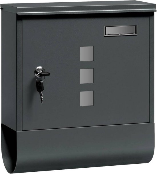 WOLTU Brievenbus met krantenvak, kijkvenster, brievenbus met naamplaatje, afsluitbaar, incl. 2 sleutels, modern, antraciet, 33,5 x 30 x 9,5 cm