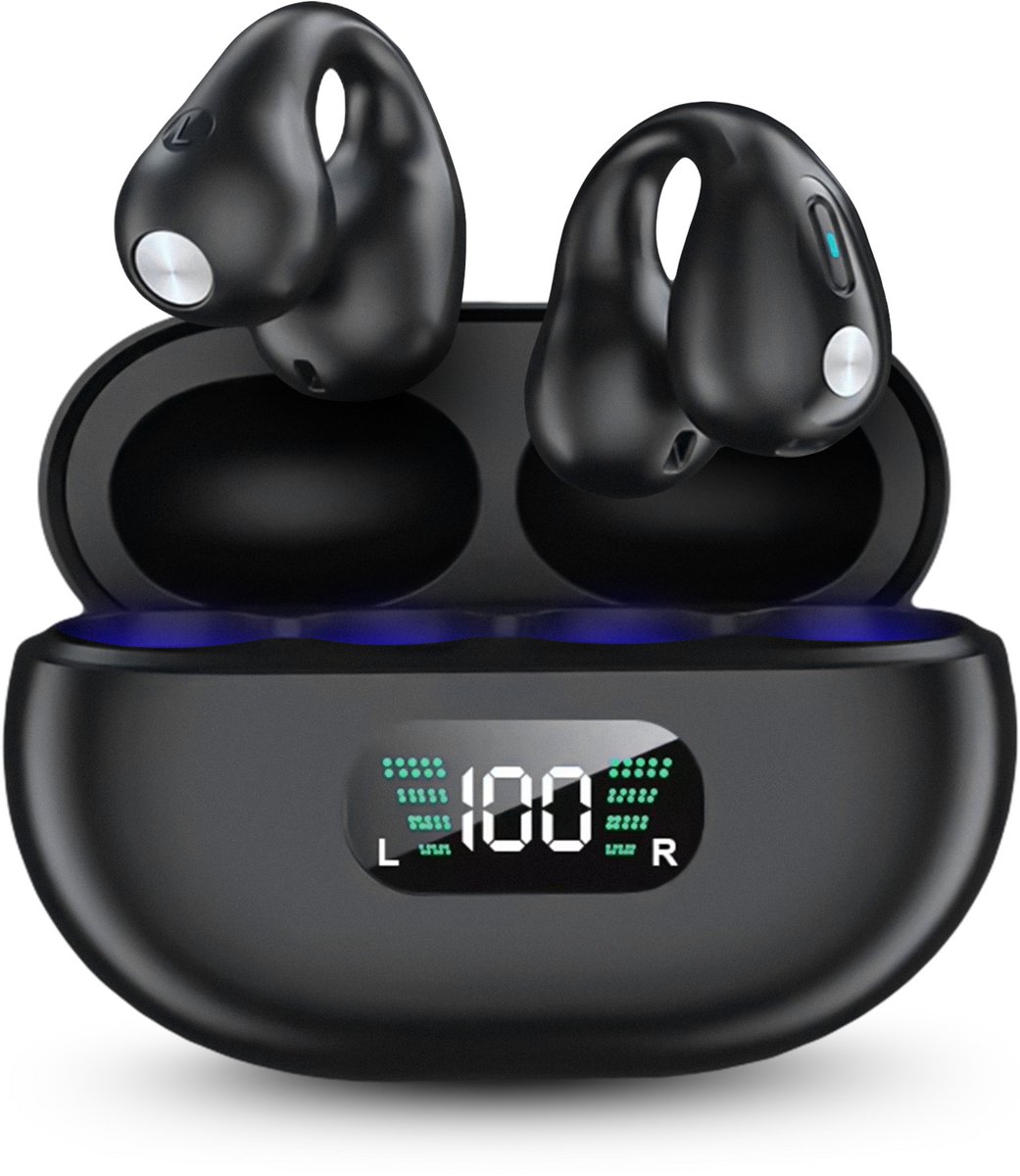 Auralis Halo Open-Ear Oortjes voor Sport – Bone Conduction Headphone - Draadloze Koptelefoon met Microfoon - Oordopjes Draadloos met Microfoon voor Hardlopen & Fitness - Zwart