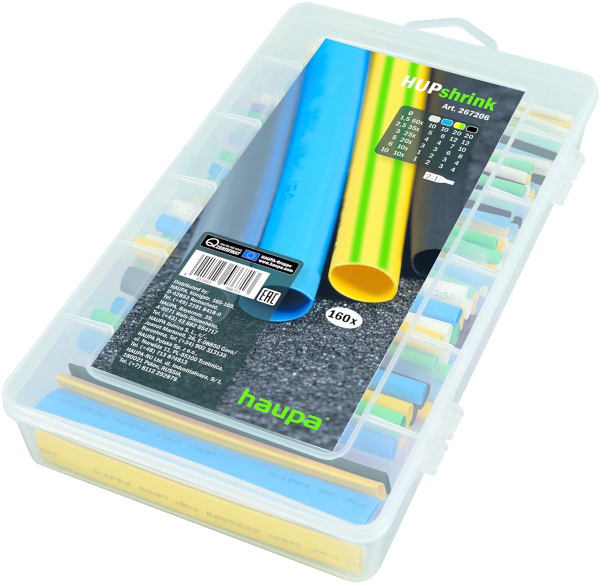 Haupa Krimpkous set 4 kleuren 160-delig - Isoleren, bundelen, beschermen en coderen - 160 dunwandige krimpkousen - Stralingsvernet polyolefine - Flexibel, zelfdovend volgens MV SS 302 - Elektrische sterkte van 15 a 25 kV/mm - -55°C tot +125°C
