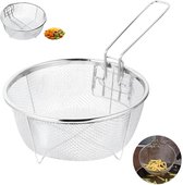 Frituurmand - Frituurmandje - Pannenmand - Opvouwbare Frituurmand - Ronde Frituurmand - Frituurmand Met Handvat - Inklapbare Handgreep - Mand Voor Frituurpan - Roestvrijstaal - Keuken Kookzeef Voor Frites Kippenpoten Uienringen Garnalen