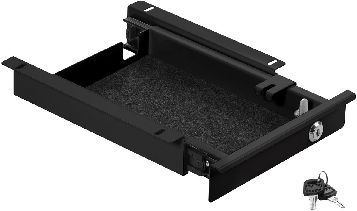 CAVO Stalen Documentenlade 220 mm zwart afsluitbaar met kabeldoorvoer Lade voor onder bureaus