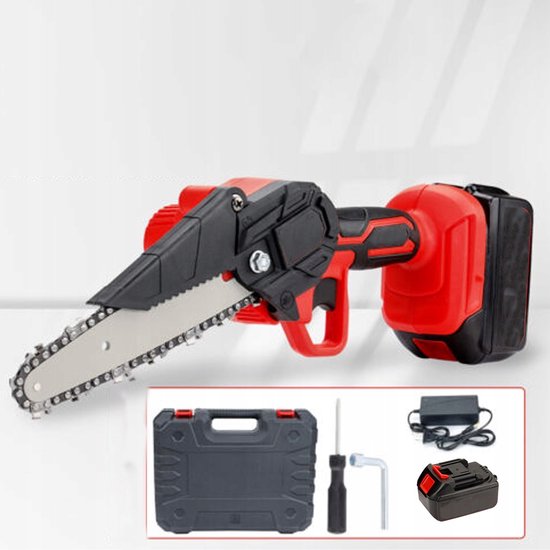 Bedee 6" Mini eenhandige oplaadbare kettingzaag - Met beschermende spatbord - Slijtvaste ketting - Oplaadbare lithium-accutechnologie - Wordt geleverd met 2 accu's