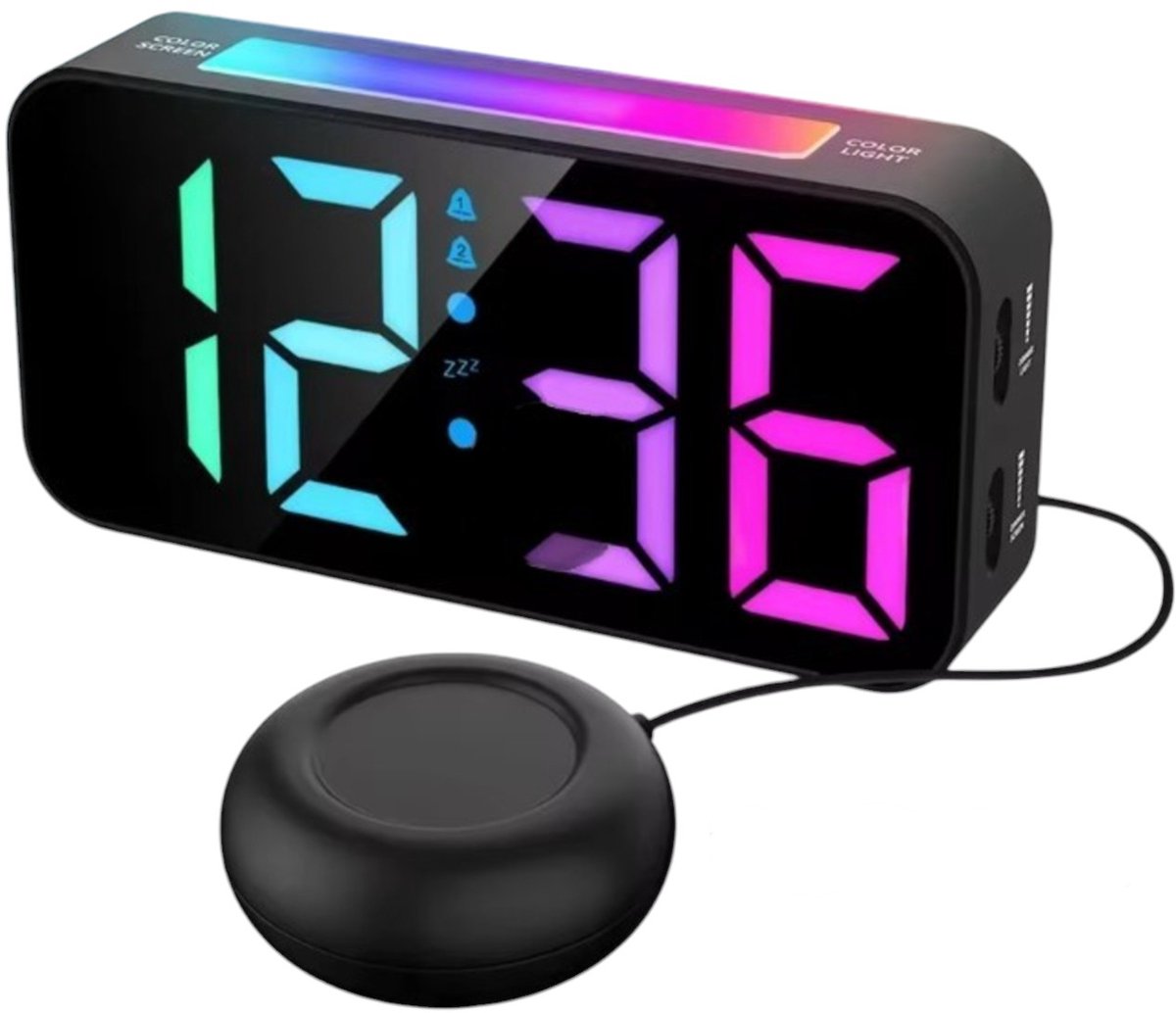 Kubus trilwekker voor slechthorenden en doven - met tril schijf - voor diepe slapers en gehoorproblemen - wekker - dimbare digitale scherm - usb voedbaar - telefoon lader -