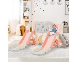 8-in-1 Speeltuinset voor kinderen, vrijstaande set met zeedierenthema met glijbaan, gebogen tunnel, basketbalring en telescoop, dubbele glijbanen voor peuters, klimrek voor kinderen