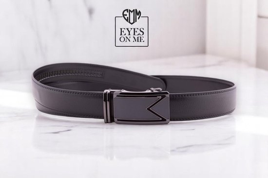 Zwarte lederen riem zonder gaatjes met automatische gesp voor heren ( Model L003 )