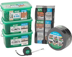 SPAX Terrasschroef, 5 x 60 mm, basisuitrusting voor de terrasbouw, 10 m2, fixeerschroefdraad, cilinderkop, T-STAR plus, CUT-punt, roestvast staal A2 - 5000009100039