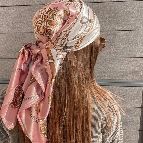 Hoofdsjaal - Satijnen Haar Sjaal - Festival Look - Vierkante Sjaal - Fantasie - Zomer Sjaal - Haarband - Classy - Pink - Sita