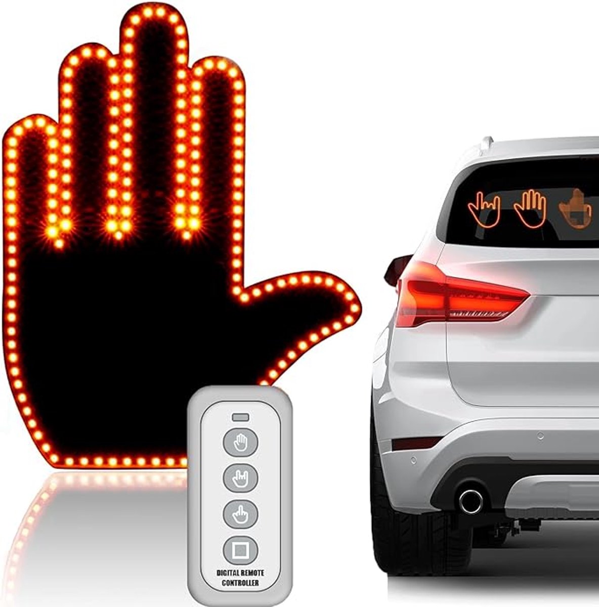 Autoverlichting met gebaar, grappig lamp met gebaart voor achterruit, autogadgets, auto-ledbord met afstandsbediening, grappige auto-accessoires voor mannen vrouwen, geschenken