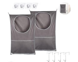 Wasmand Hangend - 2 Stuks - Wasmand - Wasverzamelaar - Ophangbare Wasmand - Hangende Waszak - Herbruikbare Zakken - Hangende Opvouwbare Waszak - Met Plakhaakjes Zelfklevend En Deurhaakjes - Van Oxford-stof - 77x50 CM - Voor Badkamer / Wasruimte