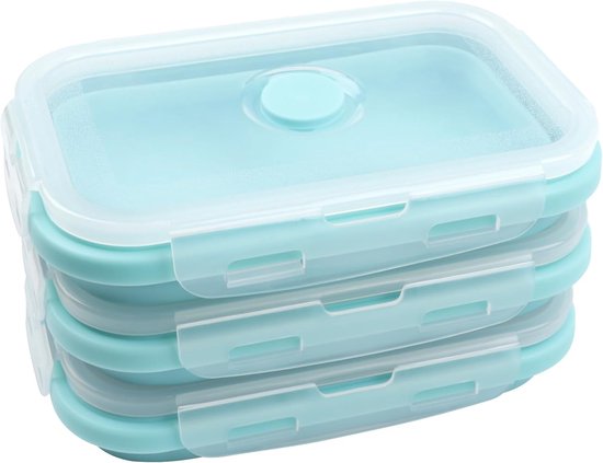Boîte à lunch pliable SNQ - 3 pièces - 500 ml - Silicone - Boîte à lunch pliable avec couvercle - Sans BPA - Étanche - Facile à nettoyer - Compatible micro-ondes - Compatible lave-vaisselle - 15,5 x 10 x 5,5 cm