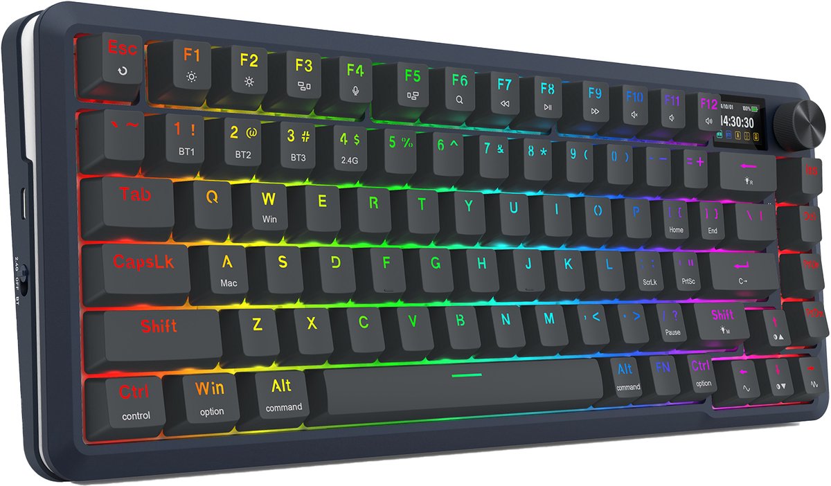 Redragon K708-RGB-PRO 81 toetsen drieweg mechanisch toetsenbord RGB achterverlichting Gasket Sunuo lineaire schakelaar - Zwart thumbnail 3